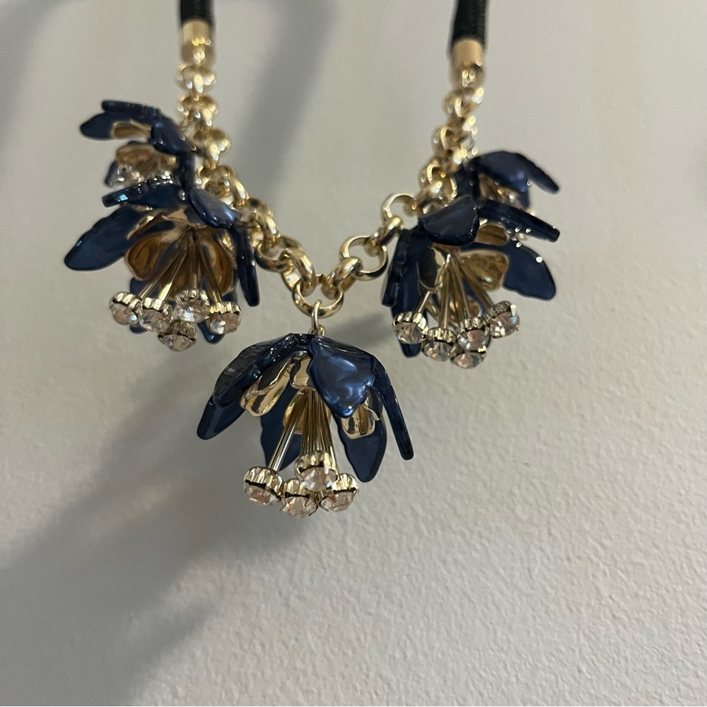 Ann Taylor Factory - Navy blue and Gold-toned crystal flowers on black cord